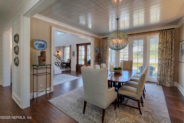 Chandelier, Dining room, Interior, Wood Texture Flooring