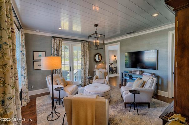 Interior, Living room, Pendant Lights, Recessed Lighting, Wood Texture Flooring