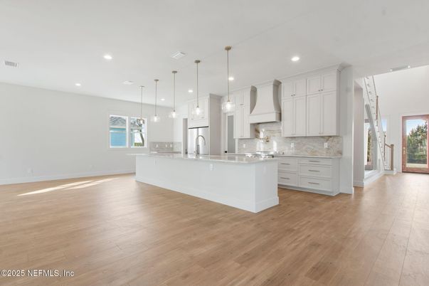 Interior, Kitchen, Pendant Lights, Recessed Lighting, Wood Texture Flooring
