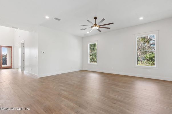 Empty room, Interior, Recessed Lighting, Wood Texture Flooring