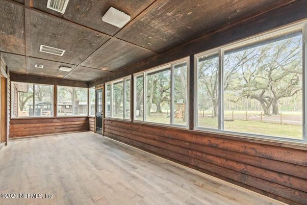 Interior, Sun Room, Wood Texture Flooring, Wooden Walls