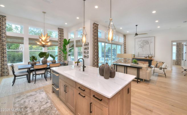 Dining room, Interior, Kitchen, Living room, Pendant Lights, Recessed Lighting, Wood Texture Flooring