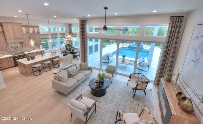 Dining room, Interior, Kitchen, Living room, Pendant Lights, Recessed Lighting, Water, Wood Texture Flooring