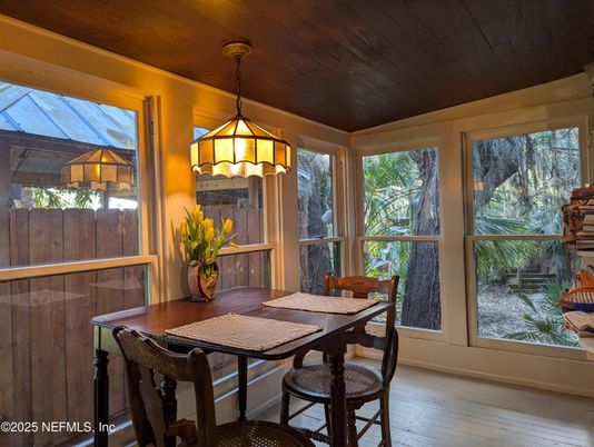 Dining room, Interior, Pendant Lights, Wooden Ceilings, Wood Texture Flooring
