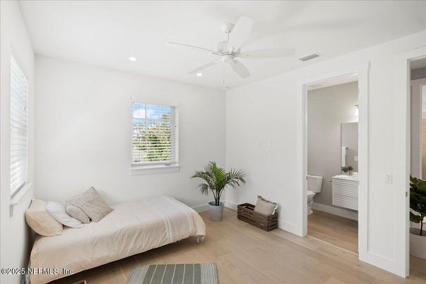 Bedroom, Interior, Recessed Lighting, Wood Texture Flooring
