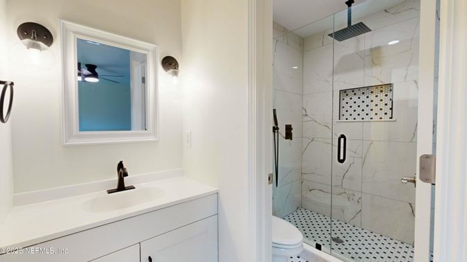 Bathroom, Glass Shower, Interior, Marble Walls