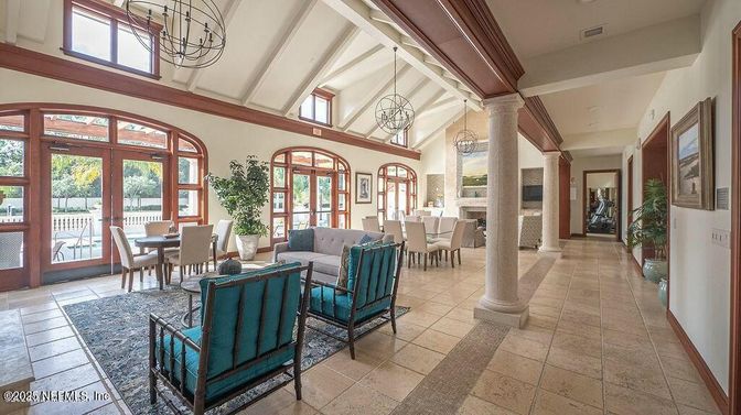 Chandelier, Dining room, Fireplace, Interior, Living room