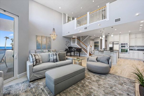 Dining room, Interior, Kitchen, Living room, Pendant Lights, Piano, Recessed Lighting, Stainless Steel Appliances, Wood Texture Flooring