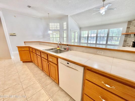 Interior, Kitchen, Pendant Lights, Tile Countertops