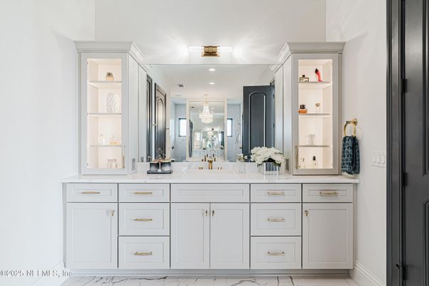 Bathroom, Dual Sink Vanities, Interior, Marble, Recessed Lighting