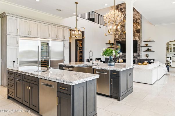 Chandelier, Interior, Kitchen, Pendant Lights, Recessed Lighting, Stainless Steel Appliances