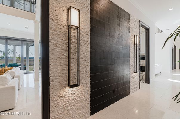 Bathroom, Interior, Recessed Lighting, Stone Walls