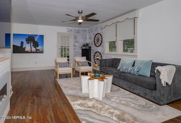 Interior, Living room, Stone Walls, Wood Texture Flooring