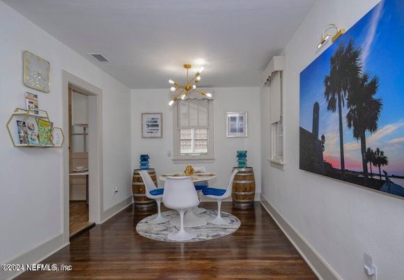 Dining room, Interior, Pendant Lights, Wood Texture Flooring
