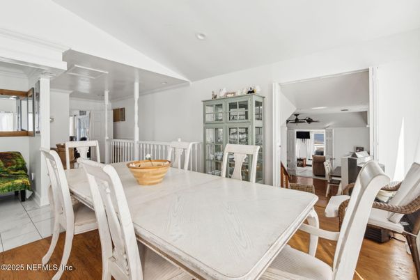 Dining room, Interior, Recessed Lighting, Wood Texture Flooring