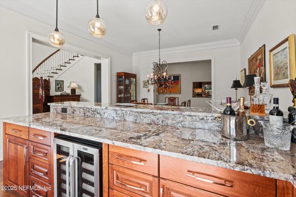 Chandelier, Interior, Kitchen, Pendant Lights, Stainless Steel Appliances