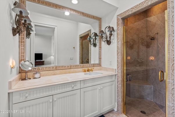 Bathroom, Dual Sink Vanities, Glass Shower, Interior, Recessed Lighting