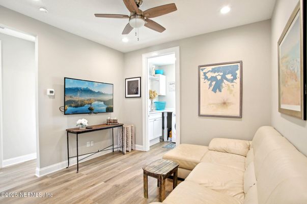 Interior, Living room, Recessed Lighting, Wood Texture Flooring