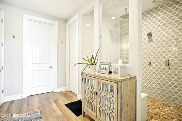 Bathroom, Interior, Recessed Lighting, Wood Texture Flooring