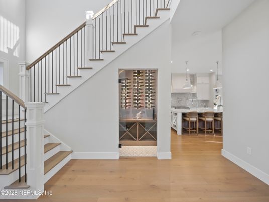 Interior, Kitchen, Pendant Lights, Recessed Lighting, Wine Storage, Wood Texture Flooring