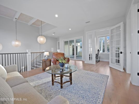 Interior, Living room, Pendant Lights, Recessed Lighting, Wood Texture Flooring