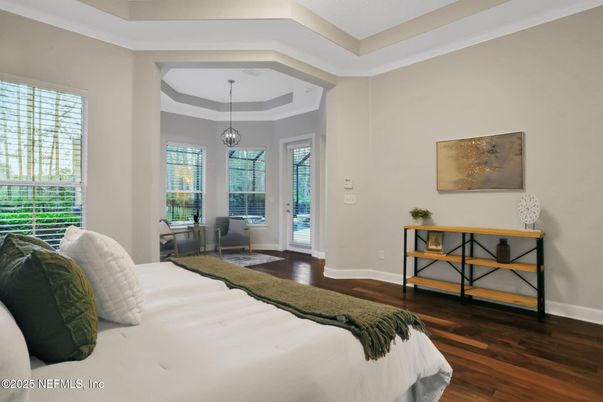 Bedroom, Interior, Pendant Lights, Wood Texture Flooring