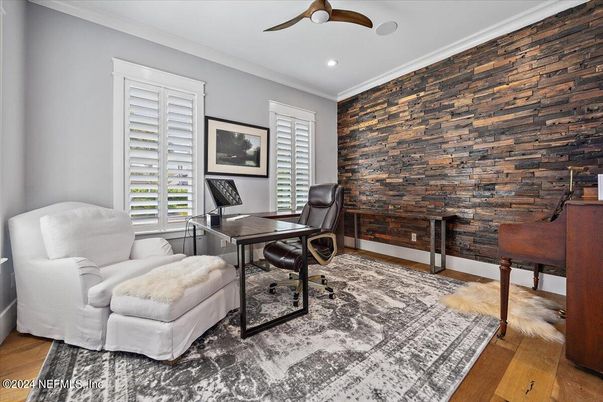 Home Office, Interior, Recessed Lighting, Wood Texture Flooring