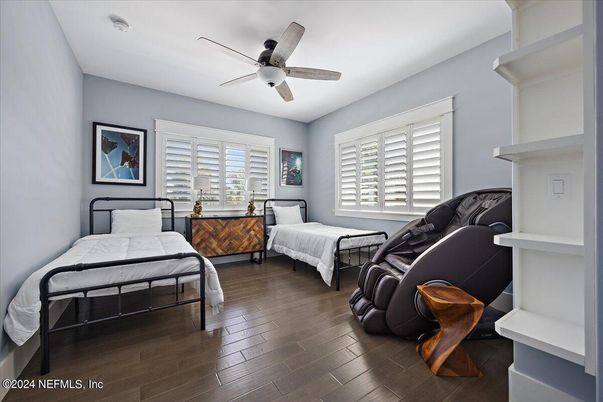 Bedroom, Fireplace, Interior, Wood Texture Flooring