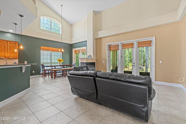 Dining room, Fireplace, Interior, Living room, Pendant Lights