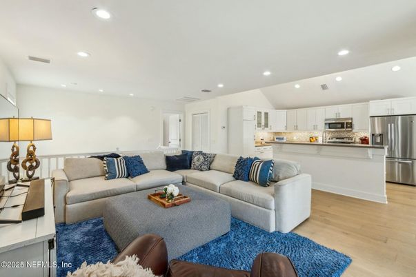 Interior, Kitchen, Living room, Recessed Lighting, Stainless Steel Appliances, Wood Texture Flooring