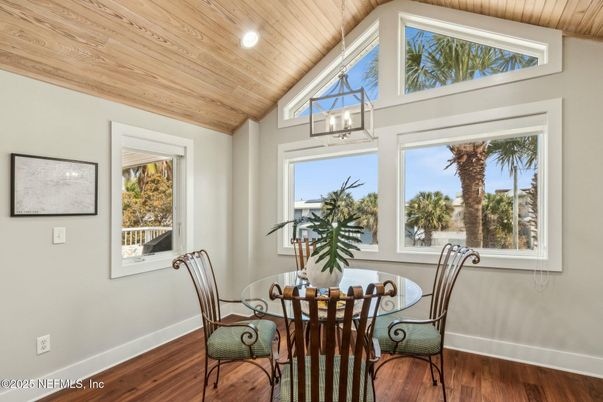 Dining room, Interior, Recessed Lighting, Wooden Ceilings, Wood Texture Flooring