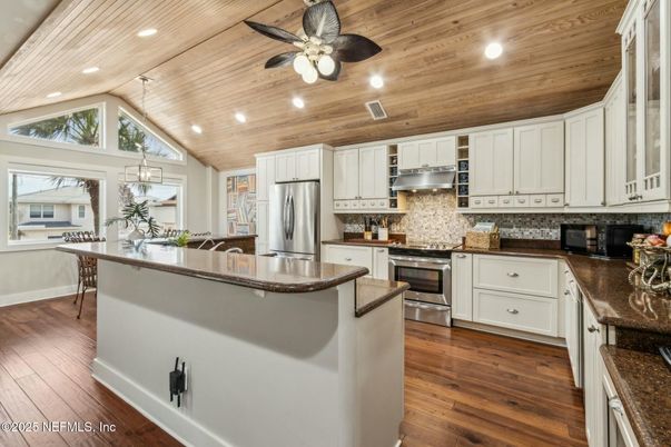 Interior, Kitchen, Recessed Lighting, Stainless Steel Appliances, Wooden Ceilings, Wood Texture Flooring