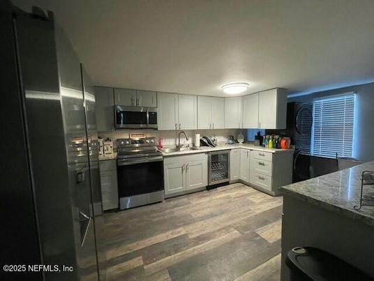 Interior, Kitchen, Stainless Steel Appliances, Wood Texture Flooring