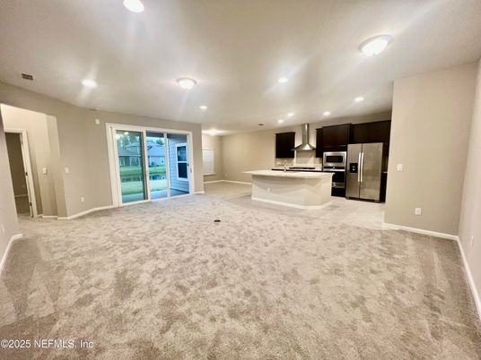 Empty room, Interior, Kitchen, Recessed Lighting, Stainless Steel Appliances