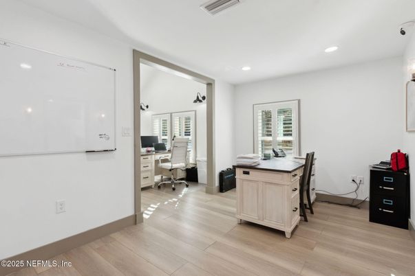 Home Office, Interior, Recessed Lighting, Wood Texture Flooring