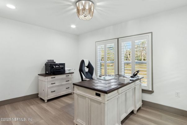 Home Office, Interior, Recessed Lighting, Wood Texture Flooring