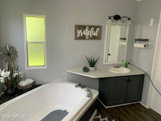 Bathroom, Dual Sink Vanities, Interior, Wood Texture Flooring