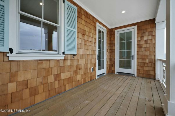 Empty room, Exterior, Interior, Recessed Lighting, Wood Texture Flooring, Wooden Walls