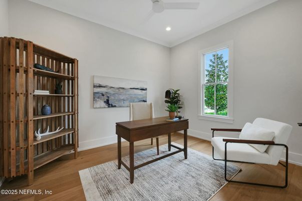 Home Office, Interior, Recessed Lighting, Wood Texture Flooring