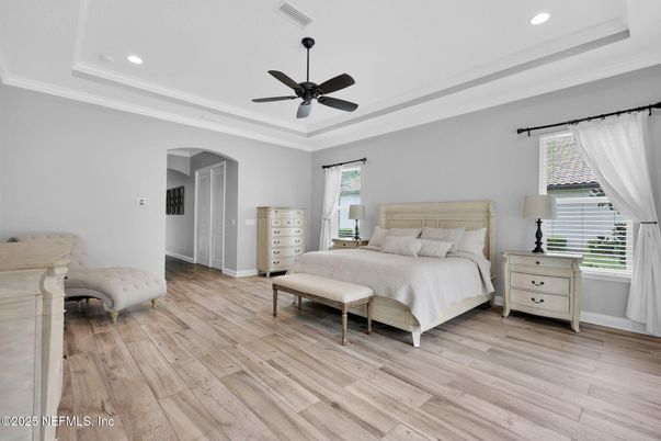 Bedroom, Interior, Recessed Lighting, Wood Texture Flooring