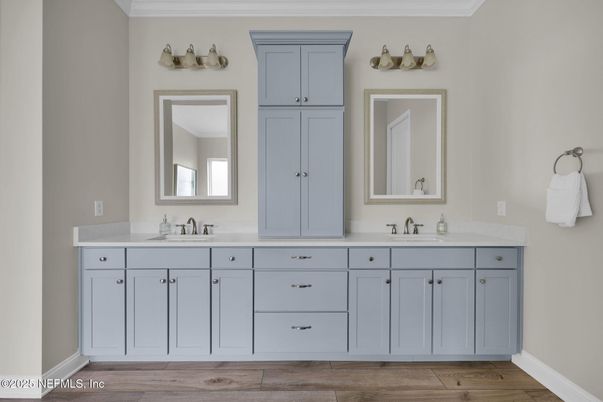Bathroom, Dual Sink Vanities, Interior, Wood Texture Flooring