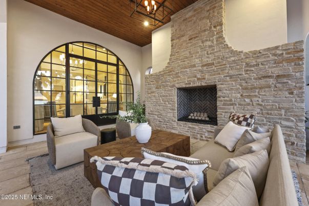 Fireplace, Interior, Living room, Stone Walls, Wooden Ceilings, Wood Texture Flooring