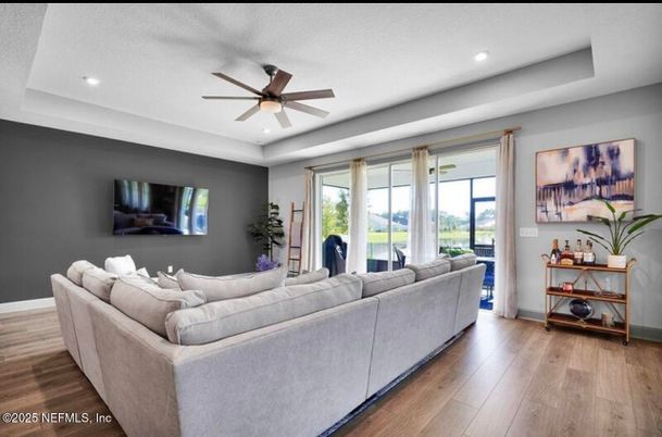 Interior, Living room, Recessed Lighting, Wood Texture Flooring
