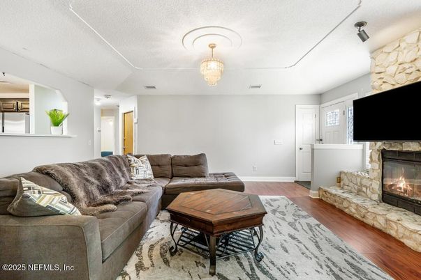 Chandelier, Fireplace, Interior, Living room, Wood Texture Flooring