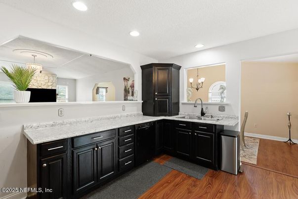 Interior, Kitchen, Recessed Lighting, Wood Texture Flooring