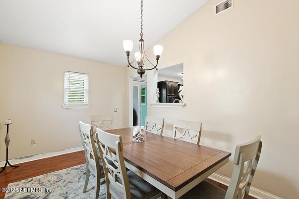 Chandelier, Dining room, Interior, Pendant Lights, Wood Texture Flooring