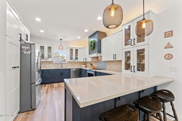 Interior, Kitchen, Pendant Lights, Recessed Lighting, Wood Texture Flooring