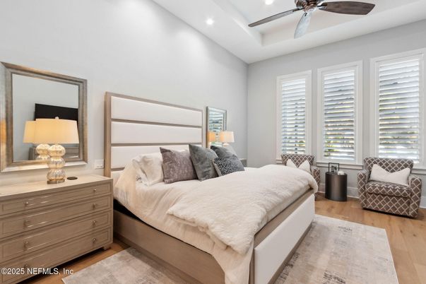 Bedroom, Interior, Recessed Lighting, Wood Texture Flooring