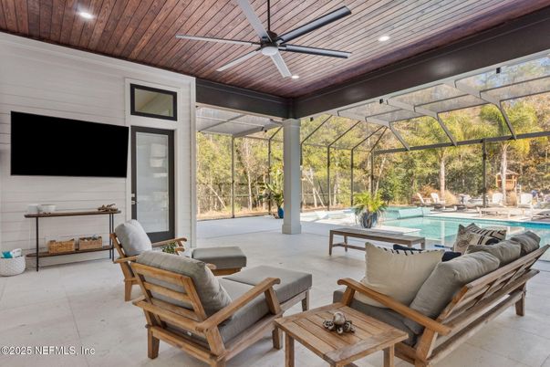 Glass Ceilings, Interior, Living room, Pool, Recessed Lighting, Sun Room, Wooden Ceilings