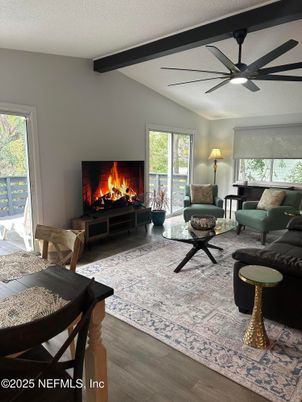 Fireplace, Interior, Living room, Wooden Beams, Wood Texture Flooring